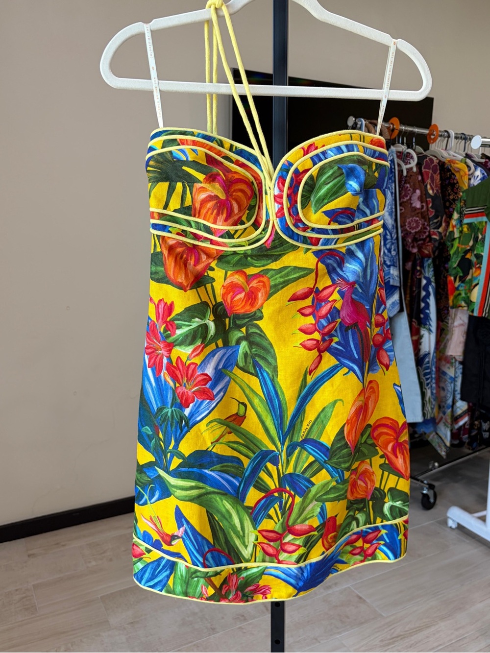 Farm Rio Bright Nature Linen Halter Mini Dress - Picture 5 of 9